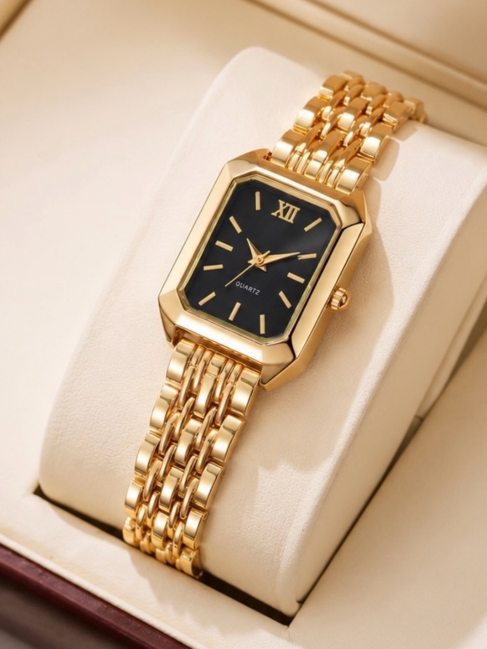 Anthropologie Gold-Tone Bracelet Watch with Black Dial